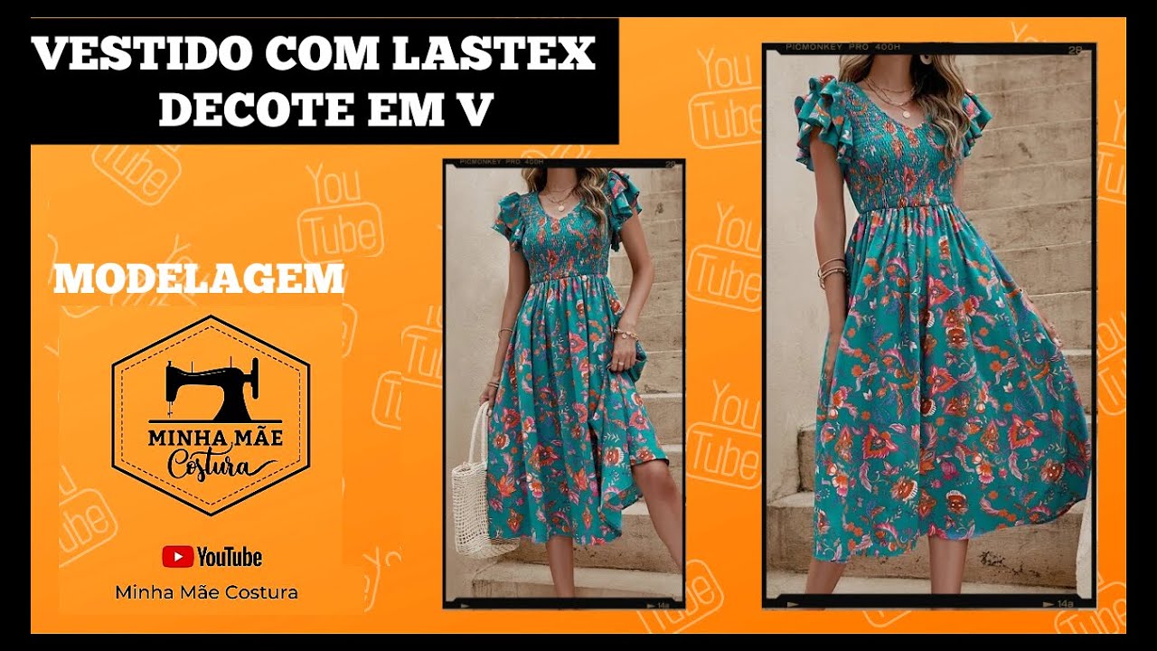 VESTIDO COM LASTEX DECOTE EM V - PASSO A PASSO DA MODELAGEM