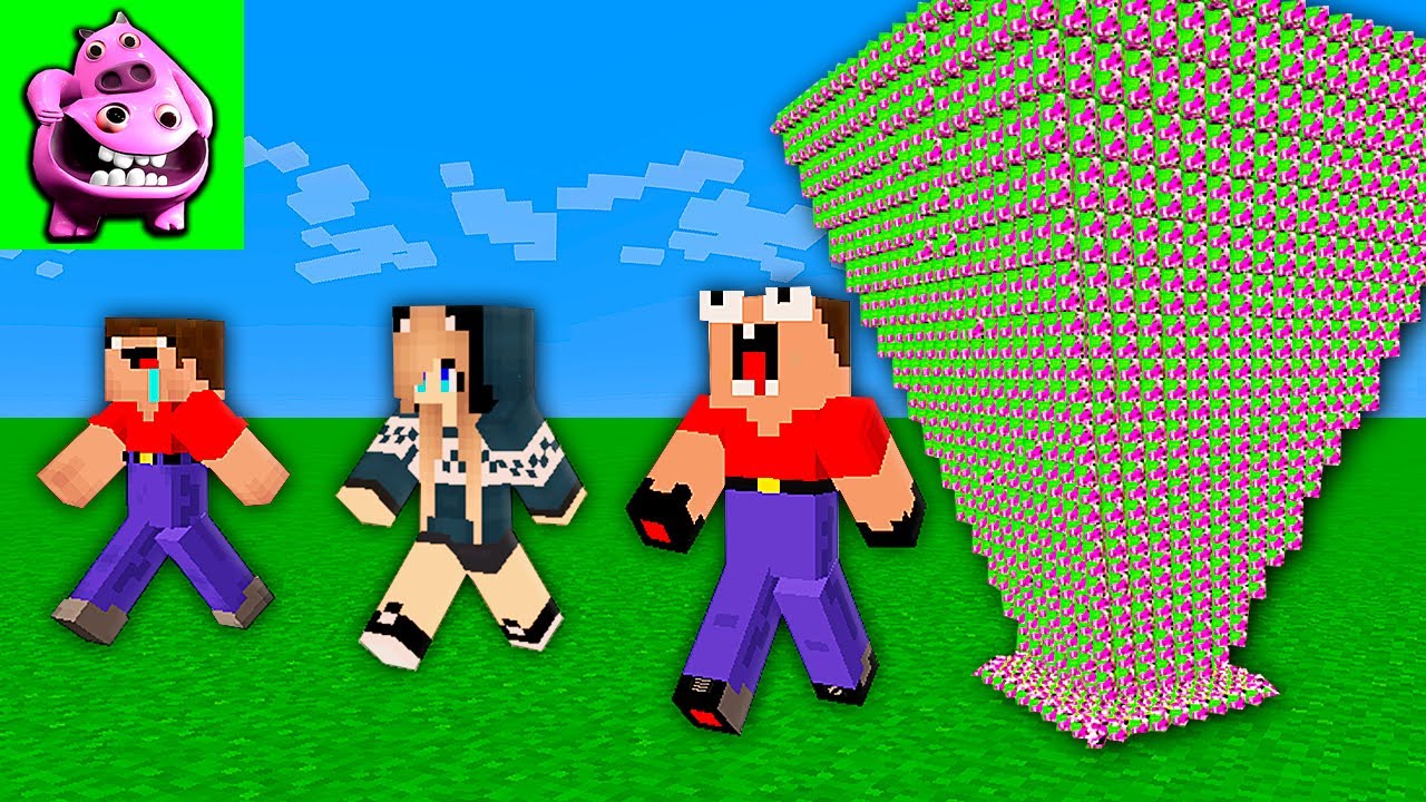 2 НУБА И ДЕВУШКА ПРО ПРОТИВ ЦУНАМИ ИЗ ШЕФ ПИГСТЕР В МАЙНКРАФТ! Глазастая Морда Minecraft
