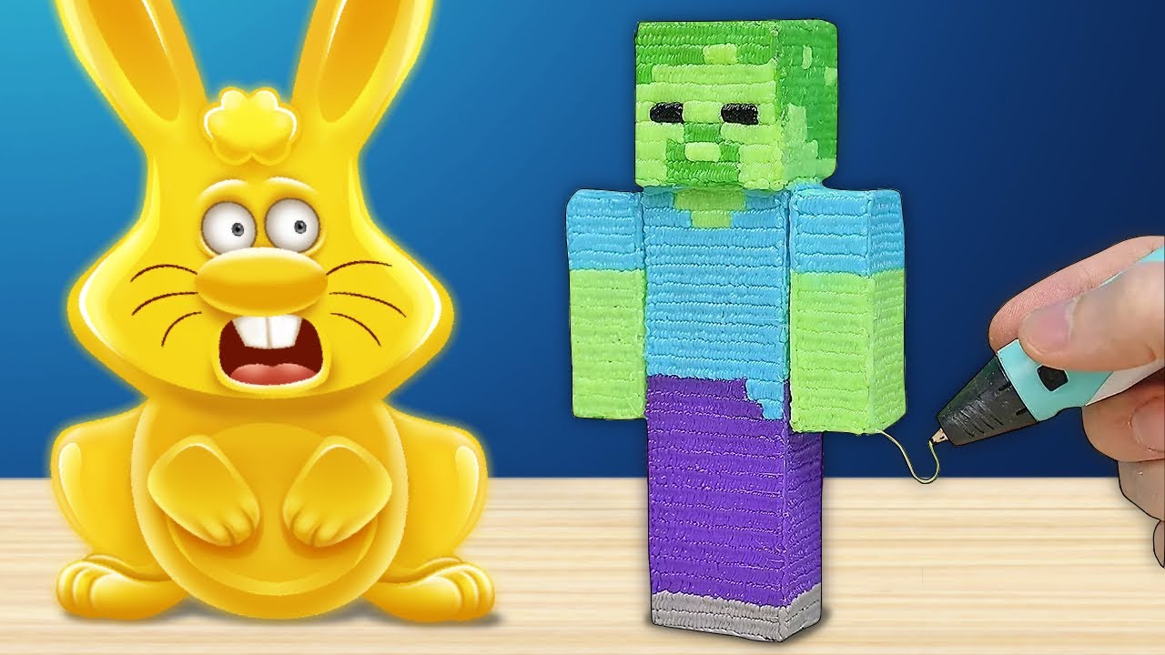 ЗОМБИ ИЗ МАЙНКРАФТА 3D РУЧКОЙ И ЖЕЛЕЙНЫЙ ЗАЯЦ ХАРИТОН