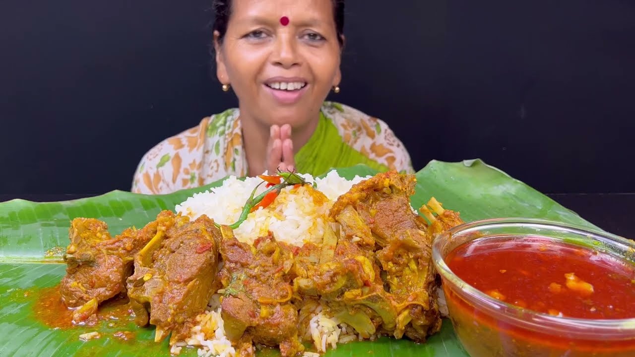 BIGBITES,EATING RICE WITH SPICY MUTTON KOSHA AND RICE,HUGE RICE ।।