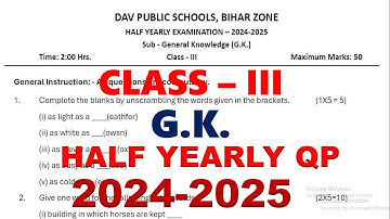 DAV CLASS 3 G.K. HALF YEARLY QUESTION PAPER | QUESTION PAPER | PREVIOUS YEAR QUESTION PAPER