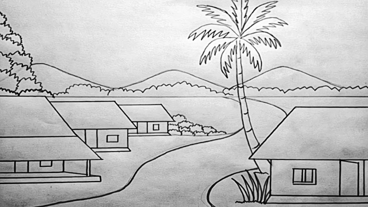 Village scenery drawing tutorial with pencil || গ্রামের দৃশ্য আঁকা |Drisso drawing 