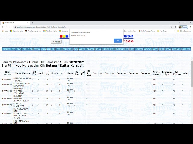 Tutorial Daftar/Gugur Kursus Pelajar SMPWeb UKM 