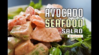 Avocado Seafood Salad with Ketchup-mayonnaise (diet salad recipe healthy low carb weight loss keto)
