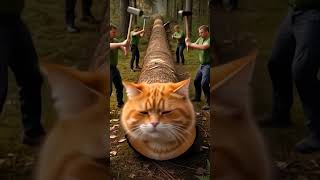 rescue orange fat cat from giant log #animals #funny #shorts