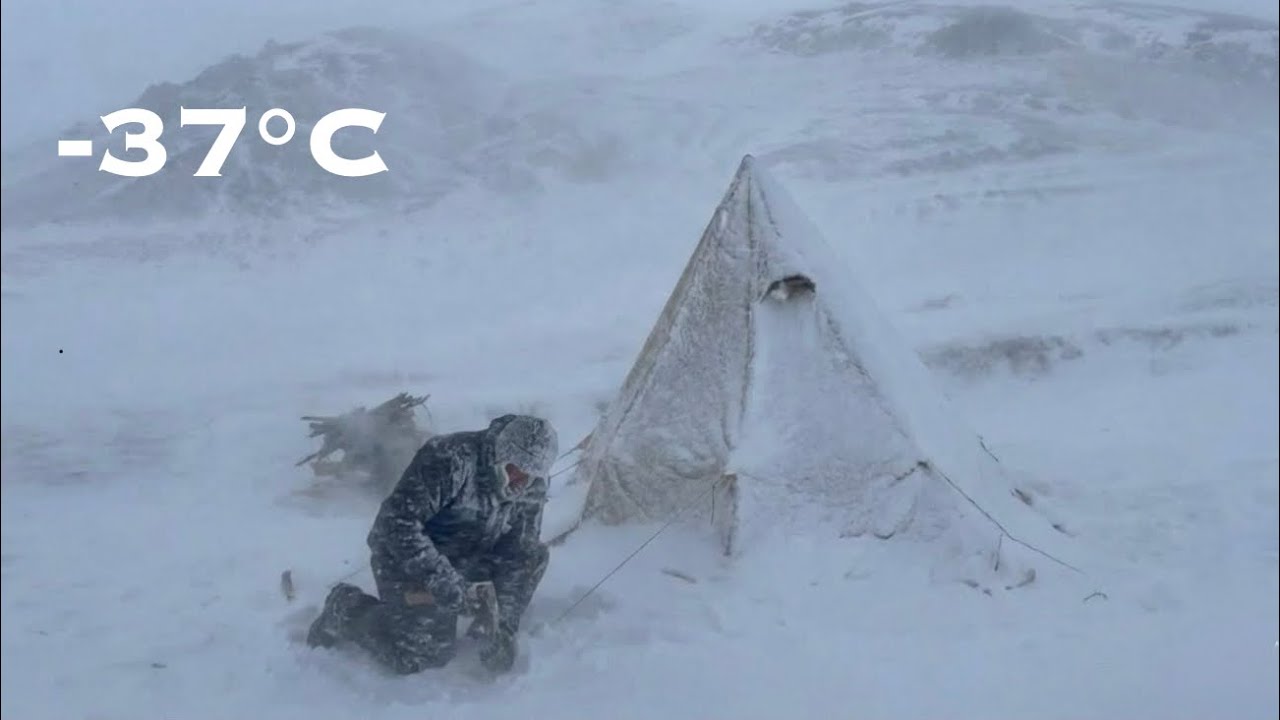 Trapped in an Arctic Blizzard at -37°C | Hot Tent Survival Alone