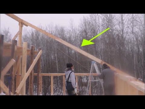 We Did It. Even With The Snow And Freezing Rain, We Got One Rafter In Place.  Off Grid Homesteading.