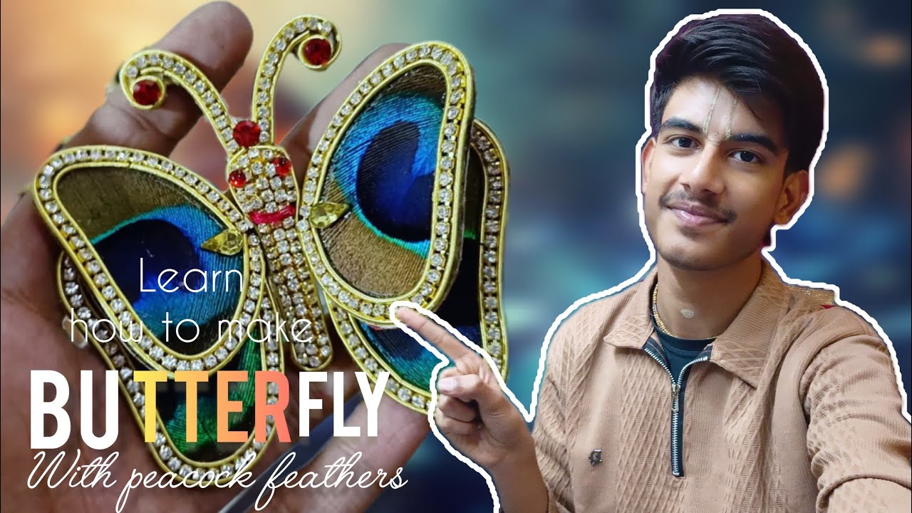 😍 learn how to make butterfly with peacock feathers 🦋 || श्री हरिवंश 🪷 || #radhvallabh #craft #diy