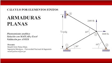 🔰𝐄𝐋𝐄𝐌𝐄𝐍𝐓𝐎𝐒 𝐅𝐈𝐍𝐈𝐓𝐎𝐒🔰. Armaduras Planas. Solución Analítica con MATLAB y Excel / Validación por ANSYS