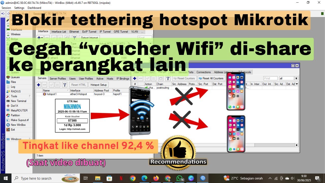 Cara blokir tethering wifi voucher (hotspot Mikrotik). Voucher wifi tidak bisa di share