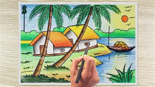 Easy Color Pencil Drawing Tutorial How to Draw Village Scenery Step by Step for Beginners