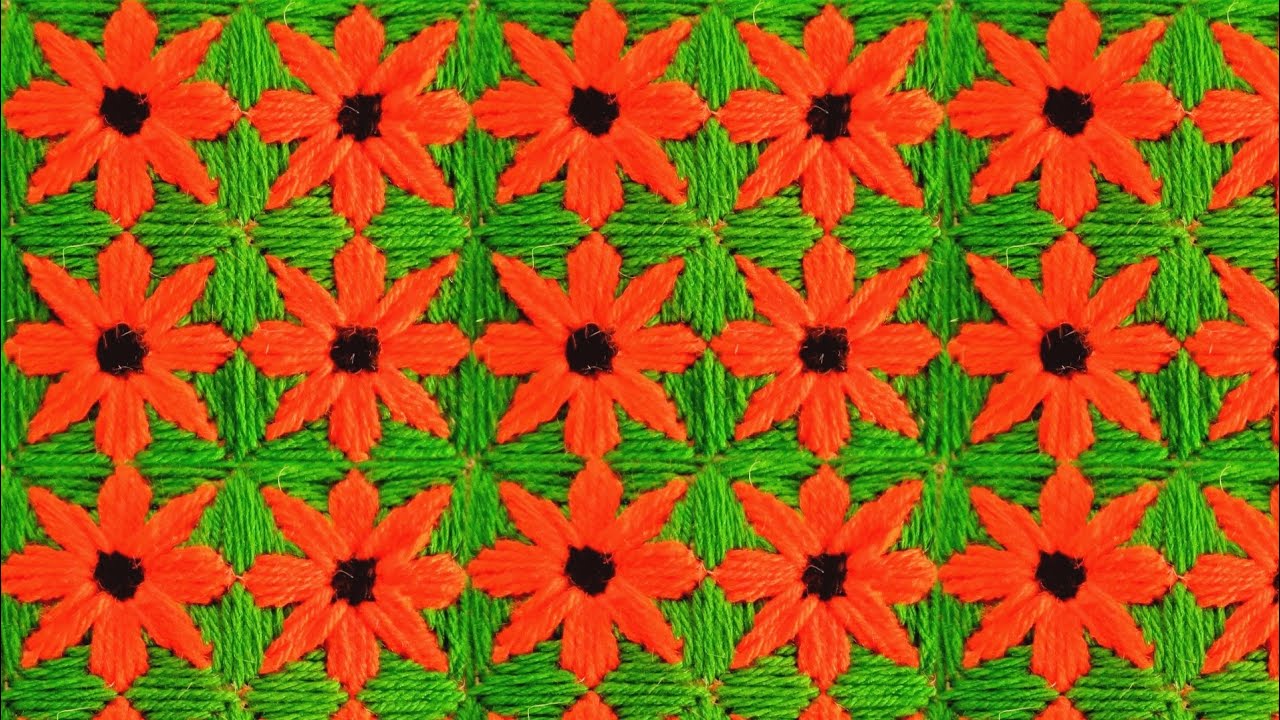 Cosmos flower design sitting mat | Easy asan pattern | Woolen embroidery | Woolen doormat