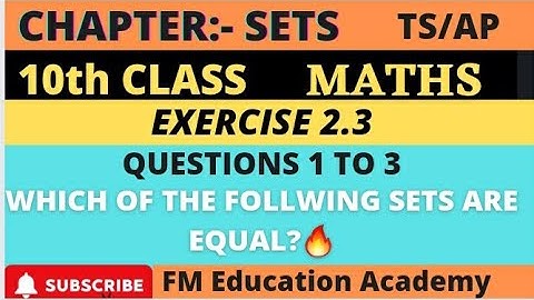 Class 10 | Chapter 2 | SETS | EXERCISE 2.3 | QUESTIONS 1 TO 3 | TS | AP | State Board