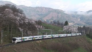 E257系 快速 ,211系普通電車 桜満開の姨捨を行く 2017年4月 HDV 1071