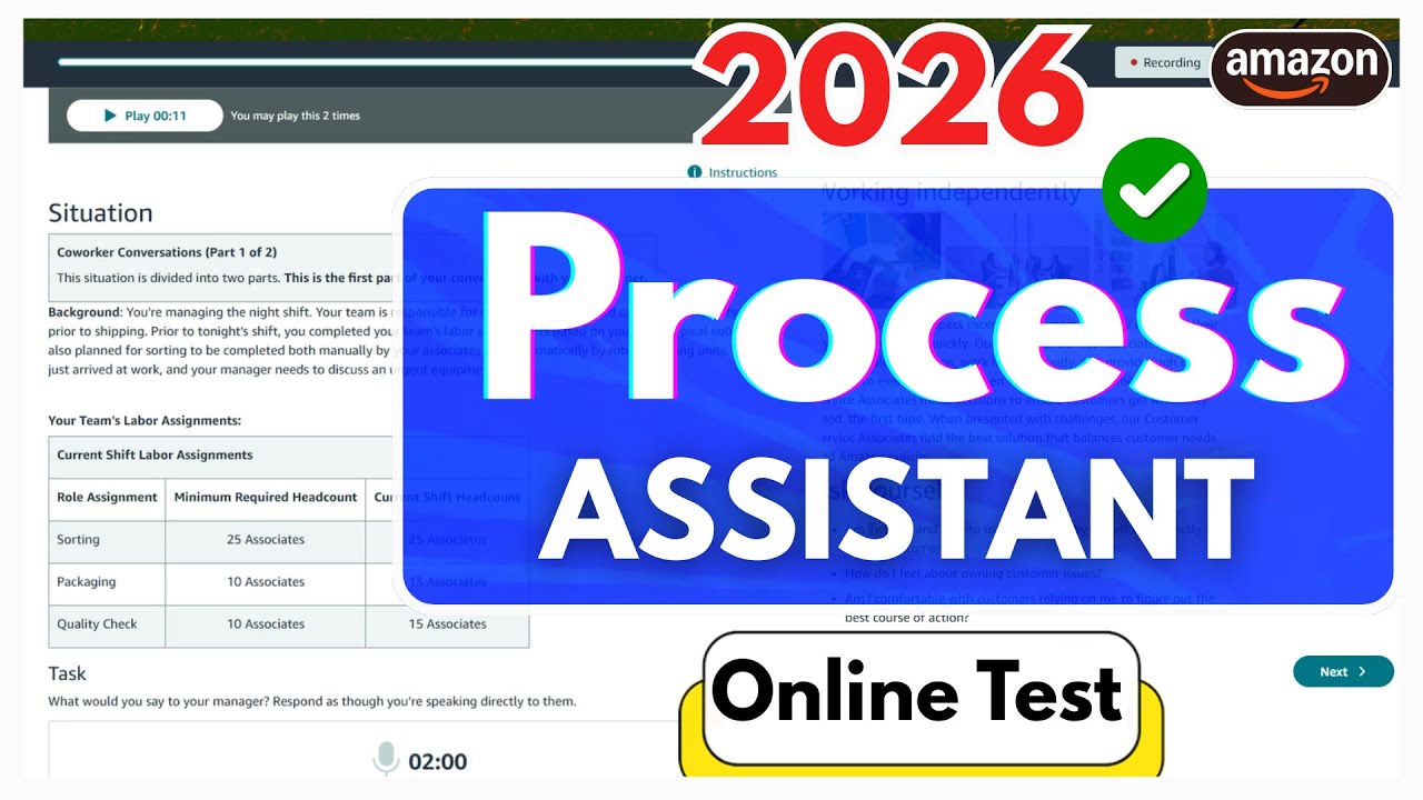Amazon Process Assistant Assessment Test 2026 | Latest Amazon Interview ...