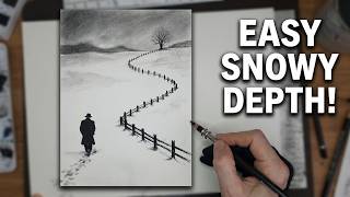 Full tutorial video drawing a snowy landscape with charcoal pencil (soft) screenshot 4