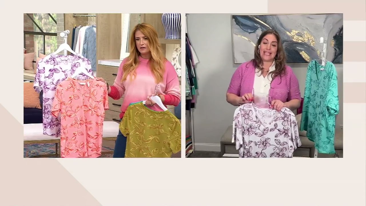 Denim &amp; Co. Ombre Embroidered Short Sleeve V-Neck Top on QVC