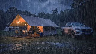 Heavy Rain &amp; Thunder 🌧️⚡ | Cozy Tent Shelter Beside Double Cabin for Deep Sleep 😴