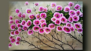 acrylic painting canvas flower easy beginners step