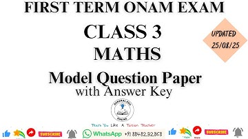 Class 3 Maths First Term Exam Model Questions Standard 3 Maths Onam Exam QP @GeneralEduOnline