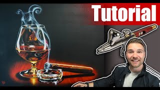 #Teil 1 Airbrush Tutorial Whisky Glas & Zigarre (4k/60FpS) DE Audio/ENG SUB