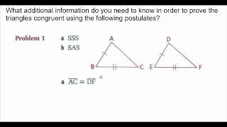 Honors Geometry - Unit 3 Lesson 2 (Part 1) 3.2 Three Ways to Prove Triangles Congruent