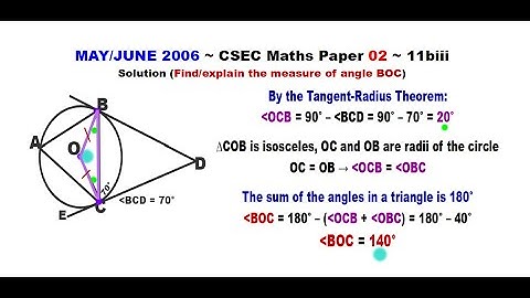 Paper2-CSEC-MATHS-401 ~ Circle Geometry & Isosceles Triangle COB ~ May/June 2006 Number 11biii