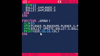 pico8 shooting test:accidentally created a weird magic attack?