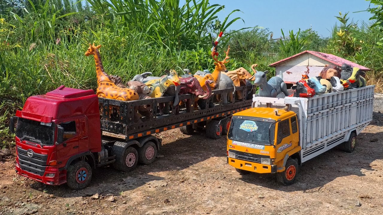 Mobil Truk Gandeng Trailer Muat Induk Sapi Kerbau Gajah Kuda Truk Oleng Miniatur RC Handmade Tronton