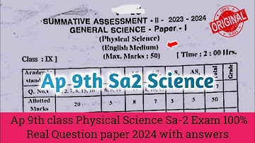 💯Ap 9th class physics Sa2 real question paper and answers 2024|9th Sa2 Physical Science paper 2024