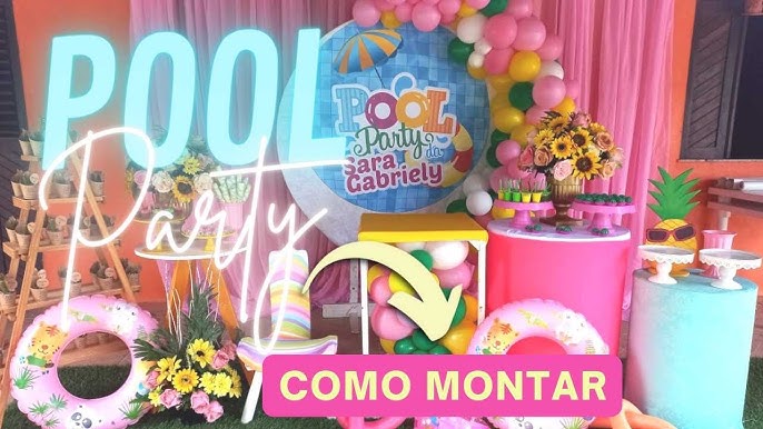 DIY DECORAÇÃO TEMA POOL PARTY, PAINEL + ARCO DESCONSTRUÍDO