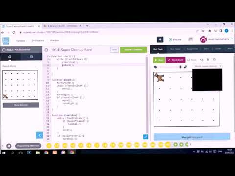 JavaScript კურსი - karel - ის სავარჯიშო: 1.16.4 super cleanup karel / პროგრამირების გაკვეთილები