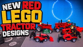 Custom red LEGo tractor collection, Massey Ferguson designs and new brush hog