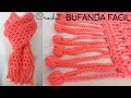 Bufanda fácil a crochet con flecos de pompones