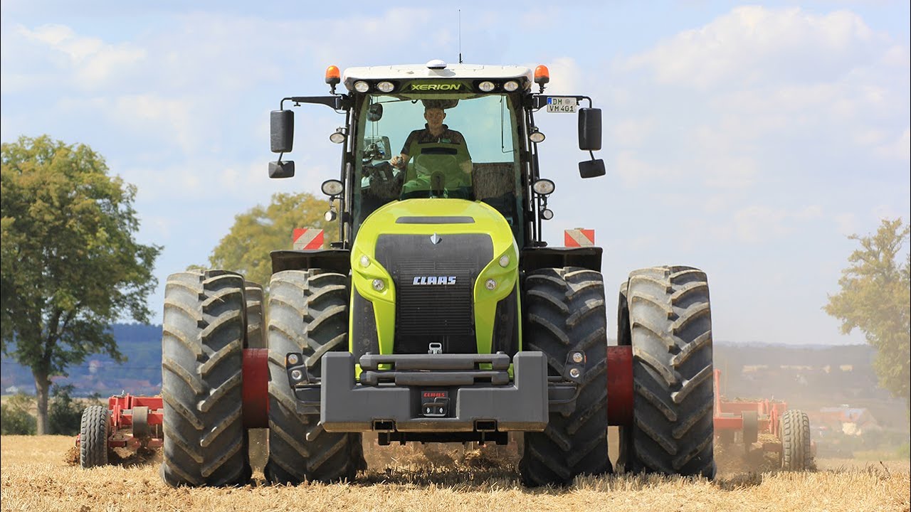 Claas Xerion 4000 with twin wheels pulling Horsch Tiger XL cultivator +++ TAKE II