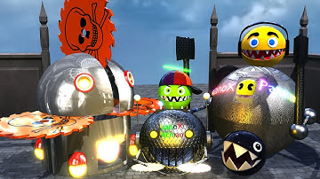 Pacman Robot & Pacman Green &  Chain Chomp vs Ghost Pacman Fantastic Fight