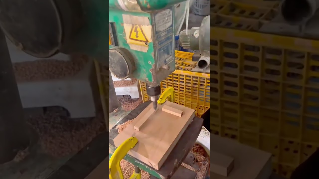 Drilling Precise Holes In Wooden Blocks Using A High Performance Electric Drill Press Machine