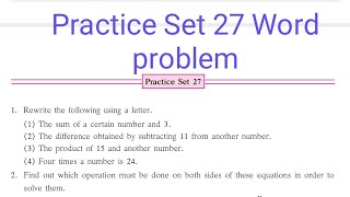 Practice set 27 | Word problems| L- 10 Equations | Class 6