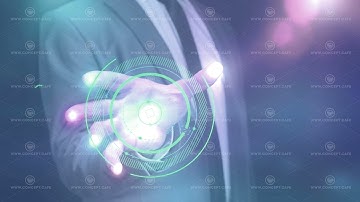 Close-up of working with infographics in augmented reality.