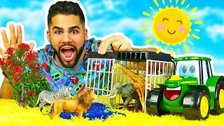 Animais selvagens invadiram a fazenda do trator John Historia infantil para cria