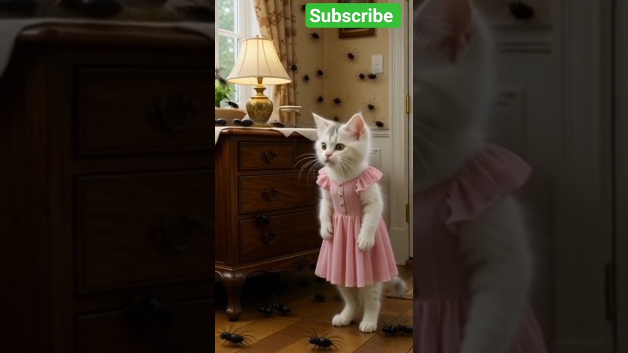 Cute White Kitten’s Nightmare: Ants, Lake Escape & Cockroach Chaos!"