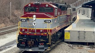 MBTA arrives and departs the Wachusett MBTA station on a cold Friday afternoon