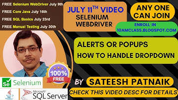 Free Selenium WebDriver & Manual Testing , SQL , Core Java |July 11th Video |👇Check Desc For Details