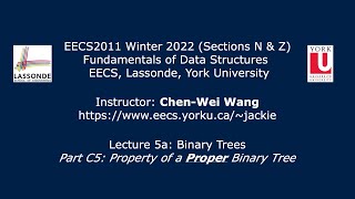 [HD] EECS2011 W22 - Lecture 5a - Part C5 - Property of a Proper Binary Tree