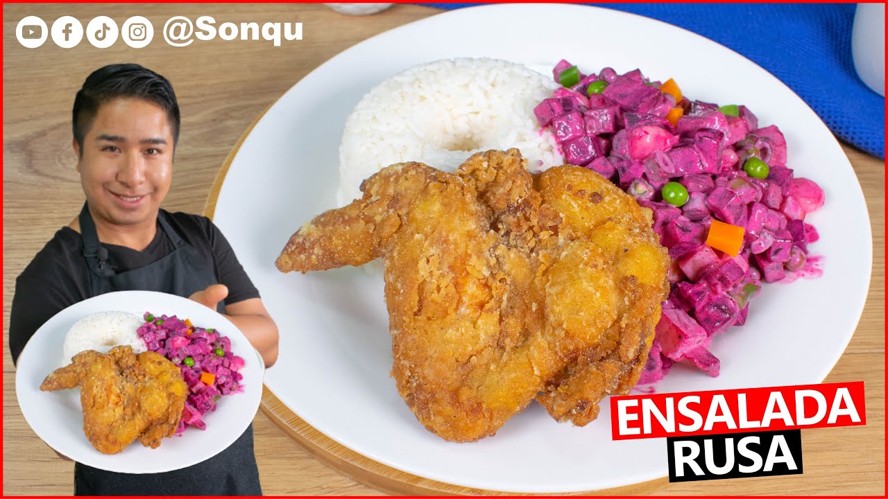 Como hacer ENSALADA RUSA con POLLO BROASTER | FÁCIL Y DELICIOSA | Sonqu