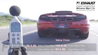 Mclaren mp4-12c engin start: 86.4db valve close max: 109.8db idle:
84.3db open 115.5db 96.3db launch: 99.8db cl...
