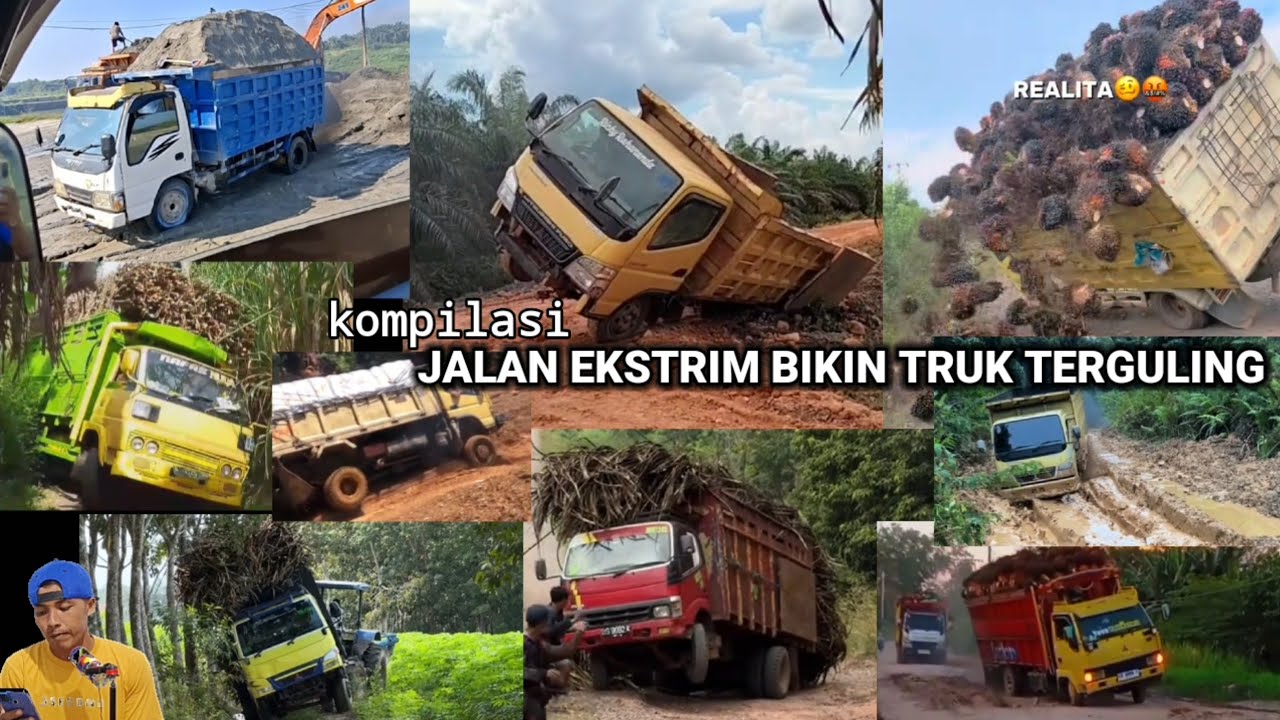 🔴KOMPILASI JALAN EKSTRIM BIKIN TRUK TERGULING ( truk muatan overload oleng )