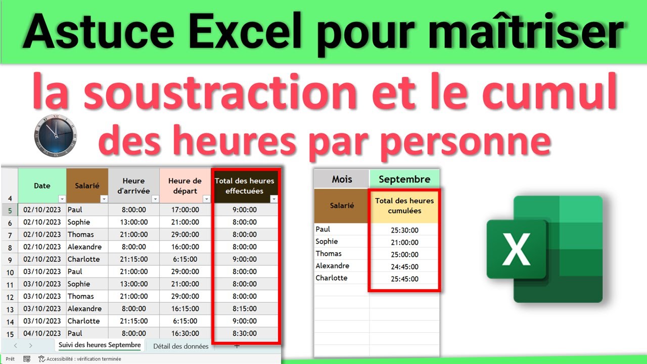 Astuce Excel pour maîtriser la soustraction des heures et faire le cumul des heures ! ⌚👍