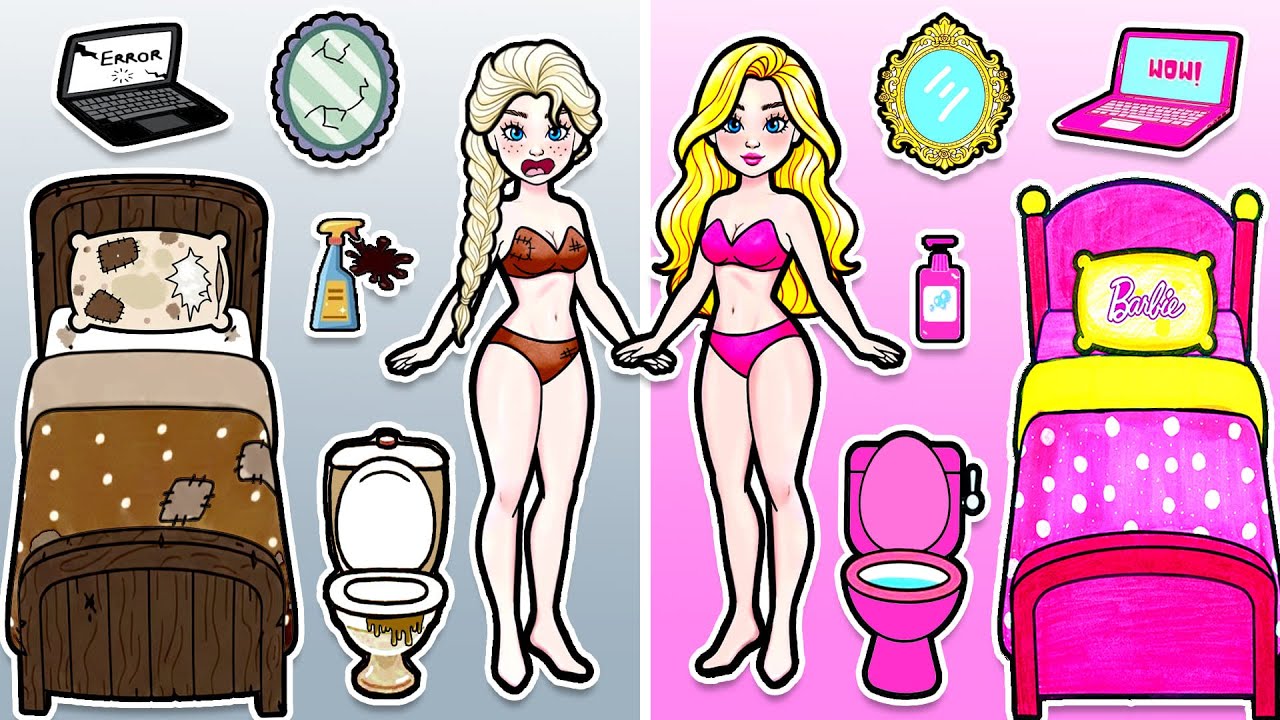 Paper Dolls Dress Up 🌈 Barbie's New Home Handmade Playset | DIY Arts & Paper Crafts