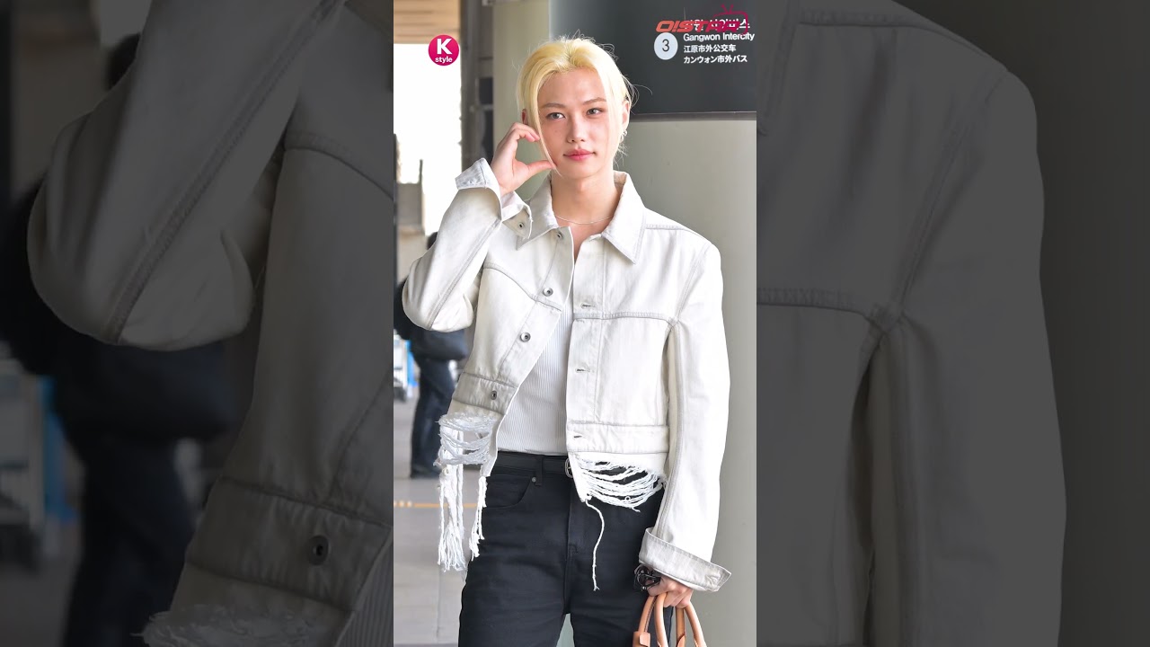 Stray Kids' Felix arrives at the airport in a spring-appropriate